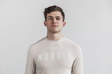 Nobull Men's Long Sleeves Beige | Australia (VP9461)